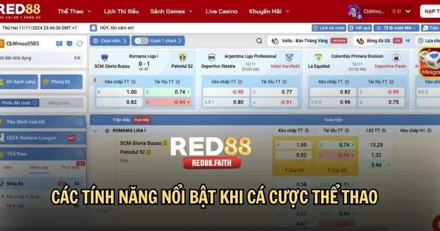 Các tính năng nổi bật khi cá cược thể thao tại RED88